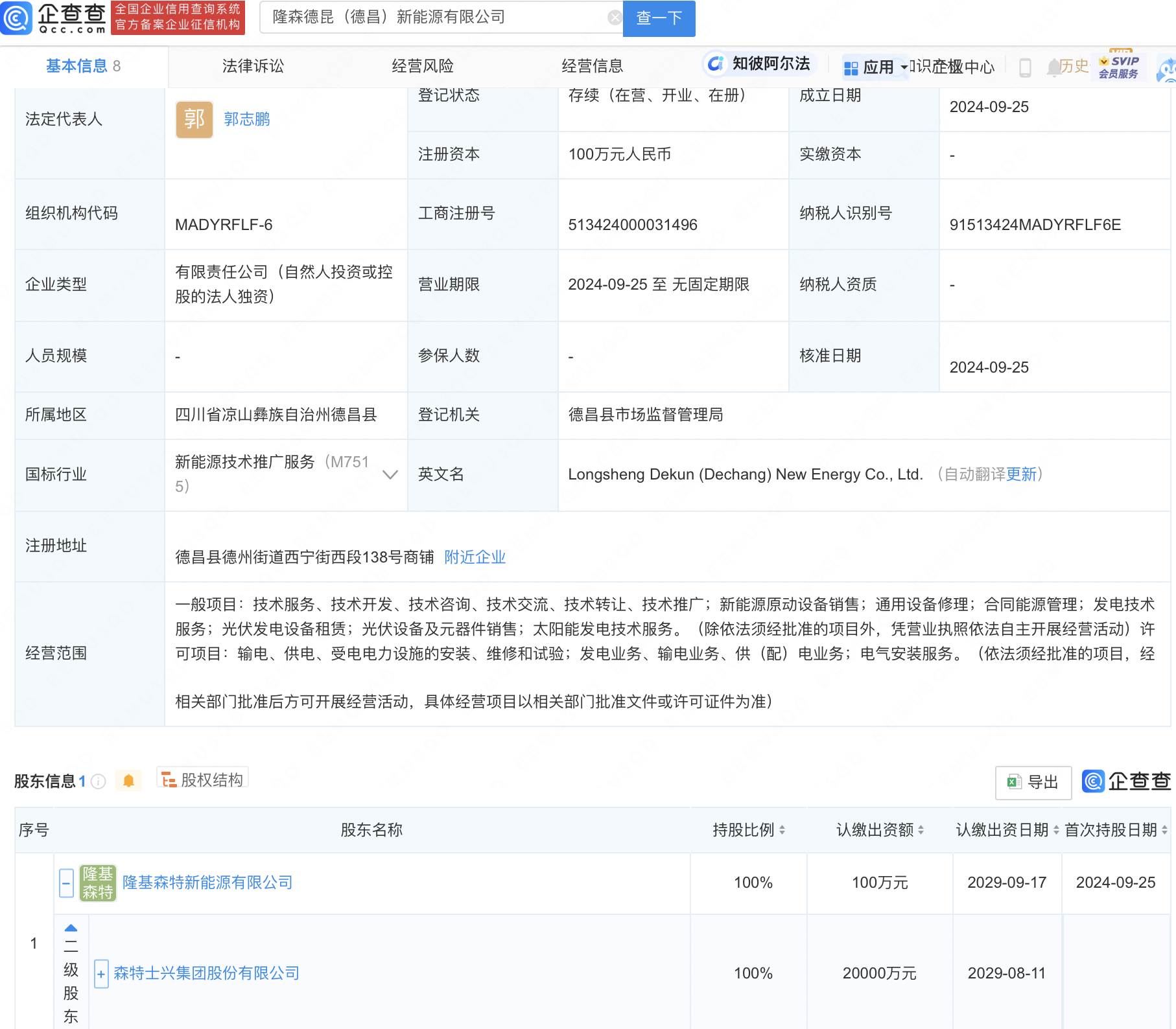 森特股份等在内蒙古投资成立新能源公司
